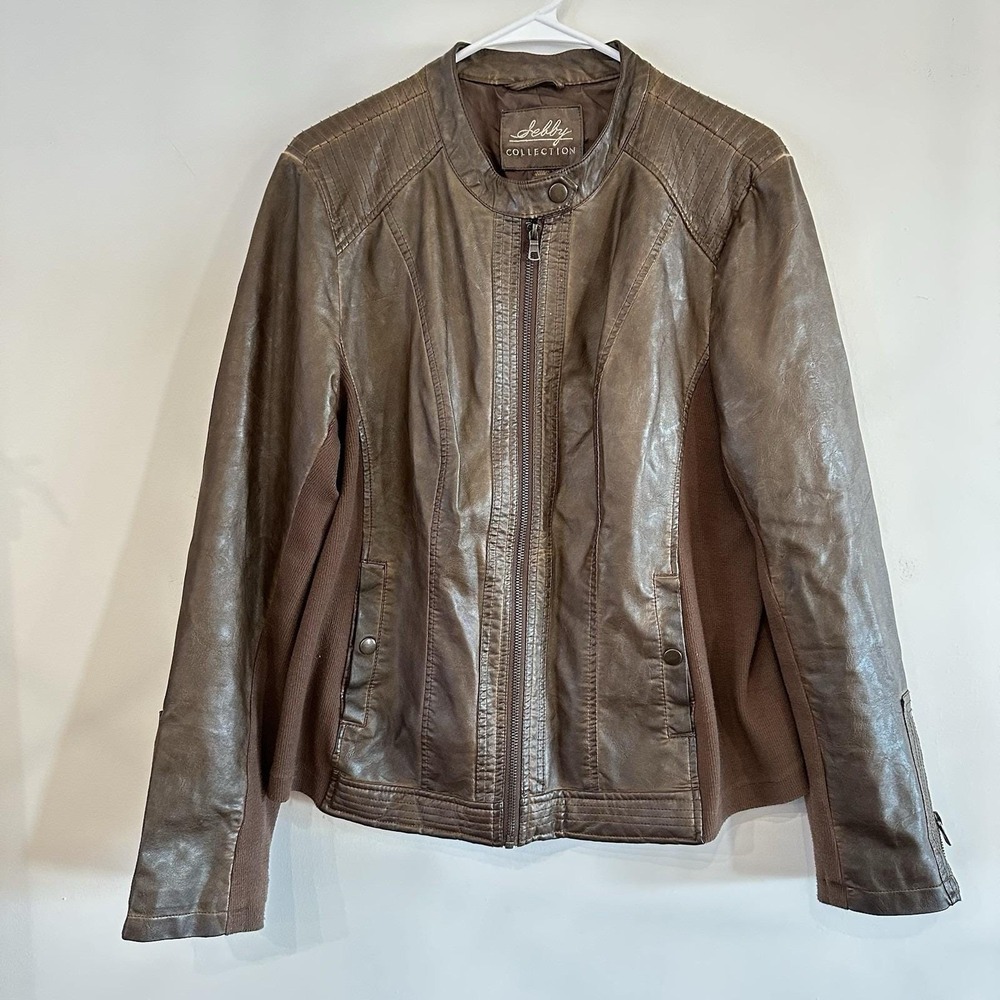 VTG Y2K Selby Collection Womens Faux Leather Bomber Motorcycle Jacket Brown‎ XL